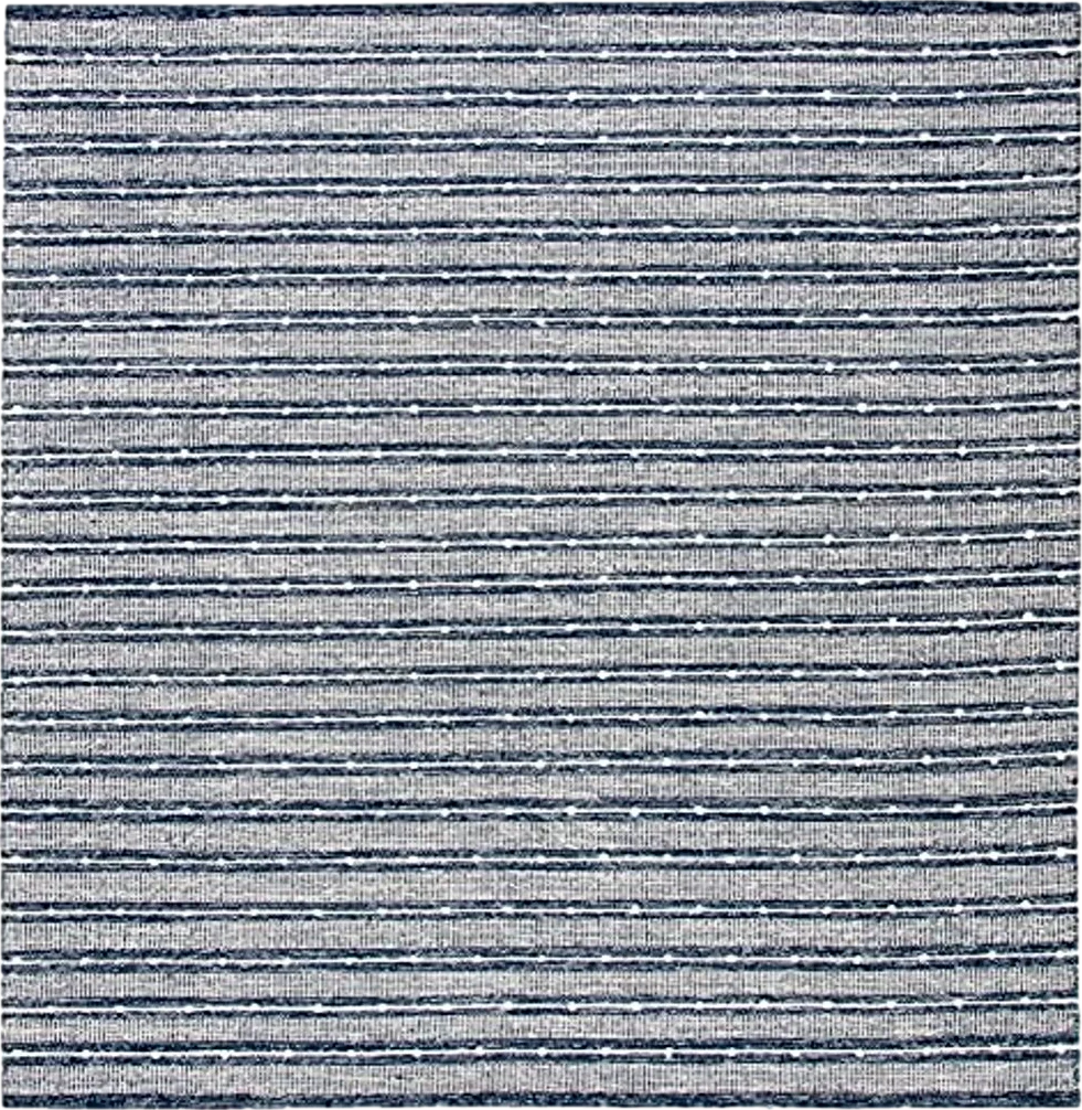 SAFAVIEH Striped Kilim Collection 7' Square Navy / Blue STK513N Handmade Flatweave Cotton Area Rug - 7′0″x7′0″