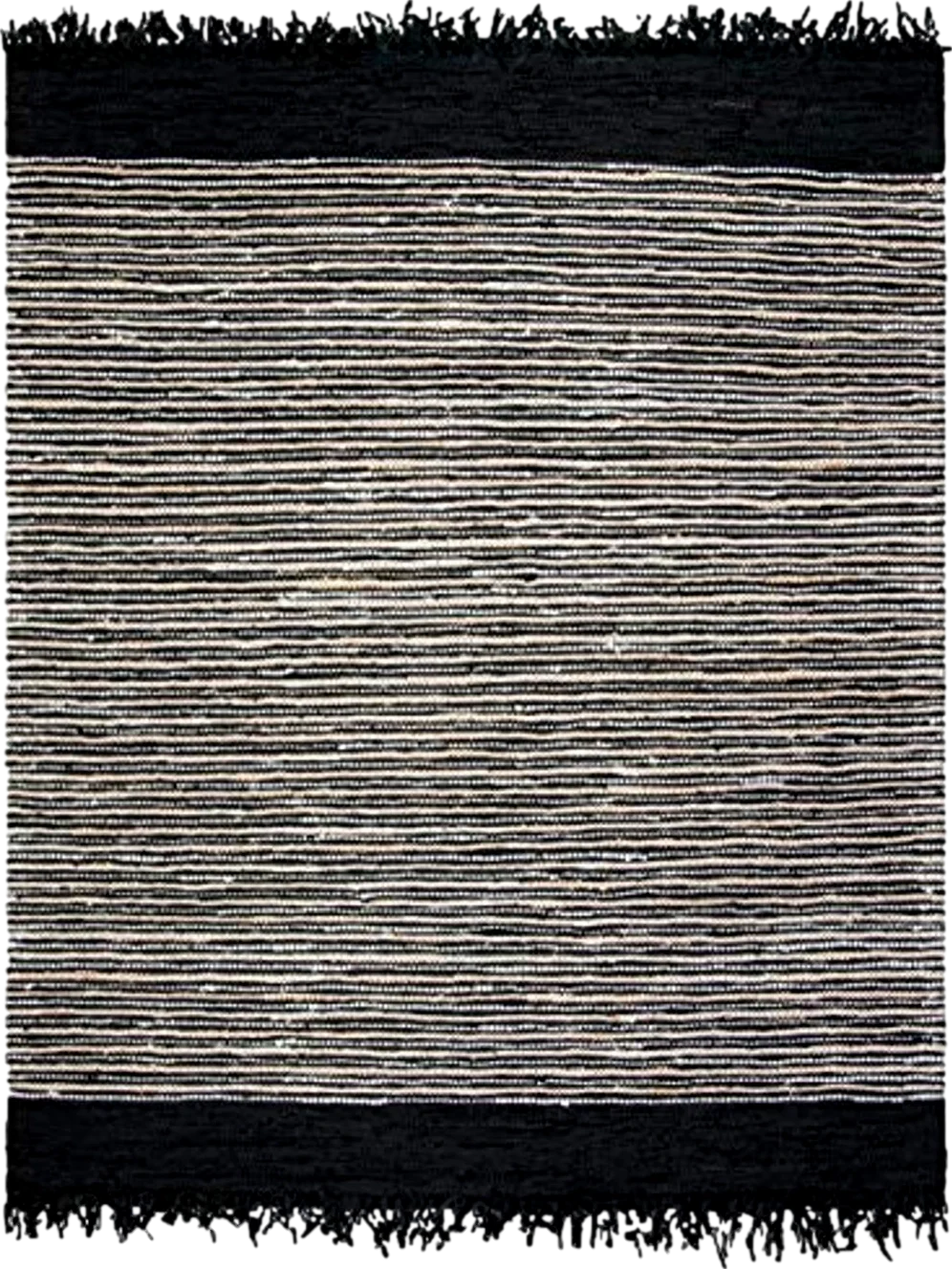 SAFAVIEH Vintage Leather Collection 6' Square Black/Multi VTL373G Handmade Boho Fringe Leather Area Rug - 6′0″x6′0″