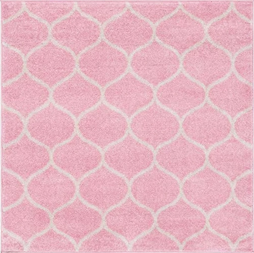 Unique Loom Trellis Frieze Collection Area Rug - Rounded (4' Square, Light Pink/ Ivory) - 4′1″x4′1″