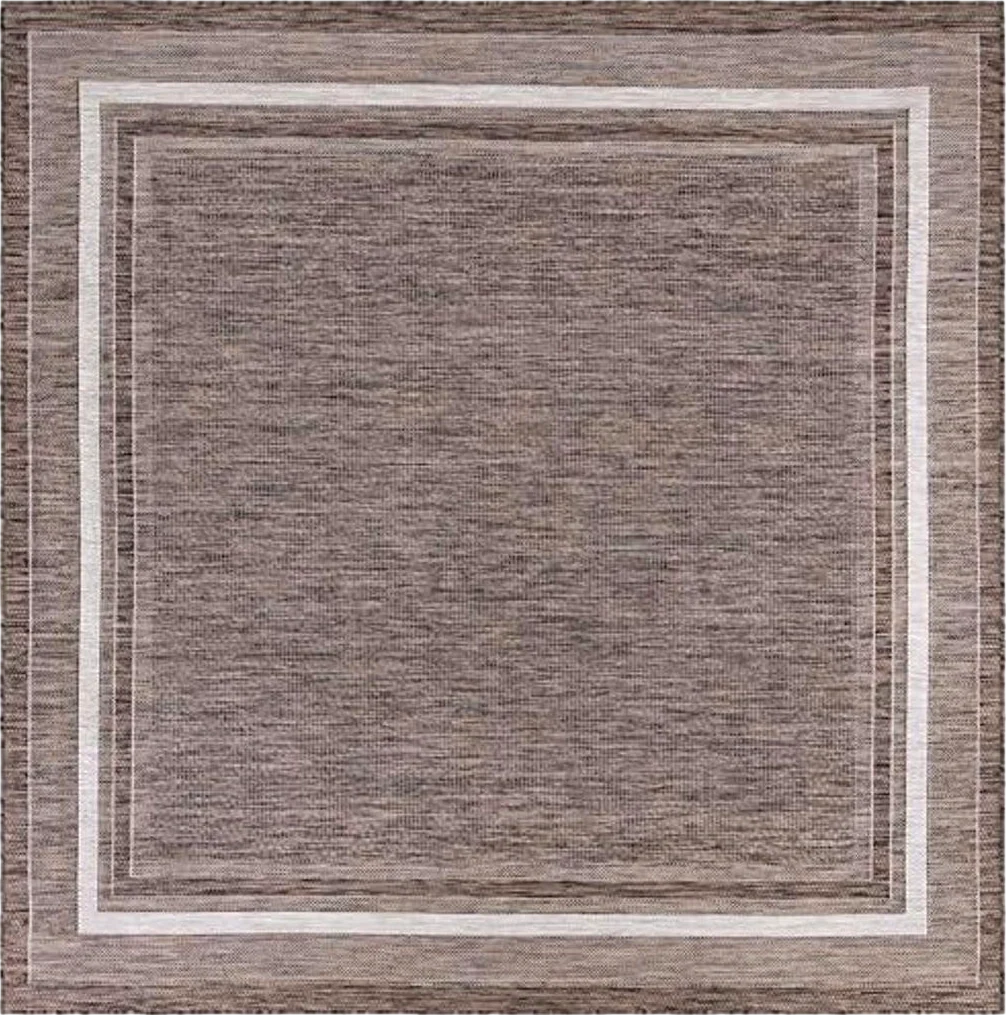 Unique Loom Outdoor Border Collection Area Rug - Soft Border (7' 10" Square Brown/Ivory) - 7′10″x7′10″