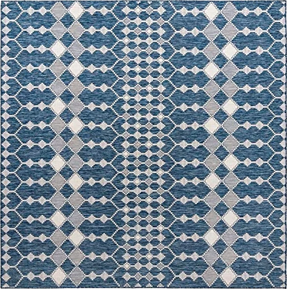 Unique Loom Outdoor Trellis Collection Area Rug - Traliccio (10' Square, Blue/ Ivory) - 10′0″x10′0″