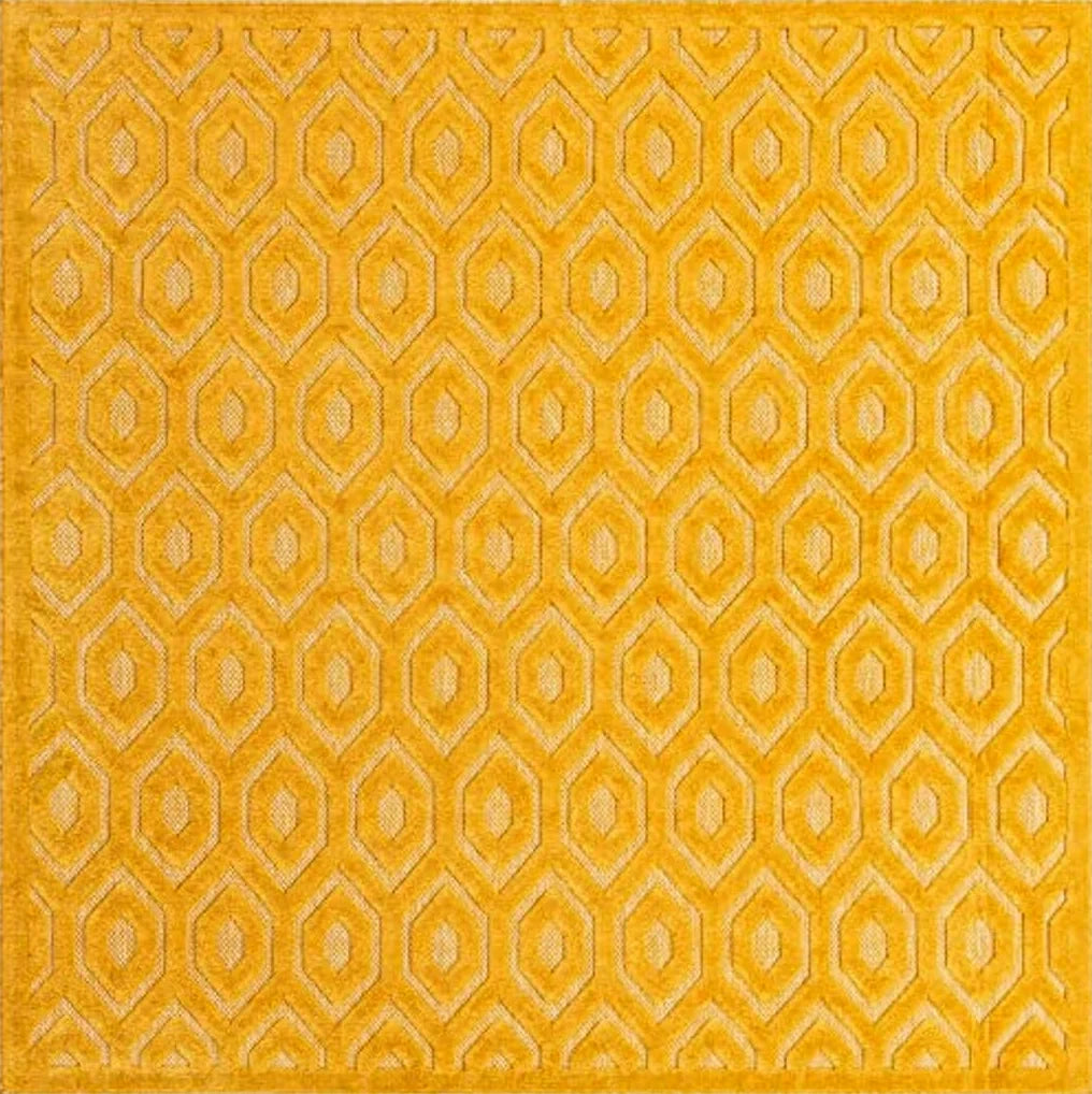 Unique Loom Outdoor Trellis Textured Collection Area Rug - Spatial (7' 10" Square, Yellow) - 7′10″x7′10″