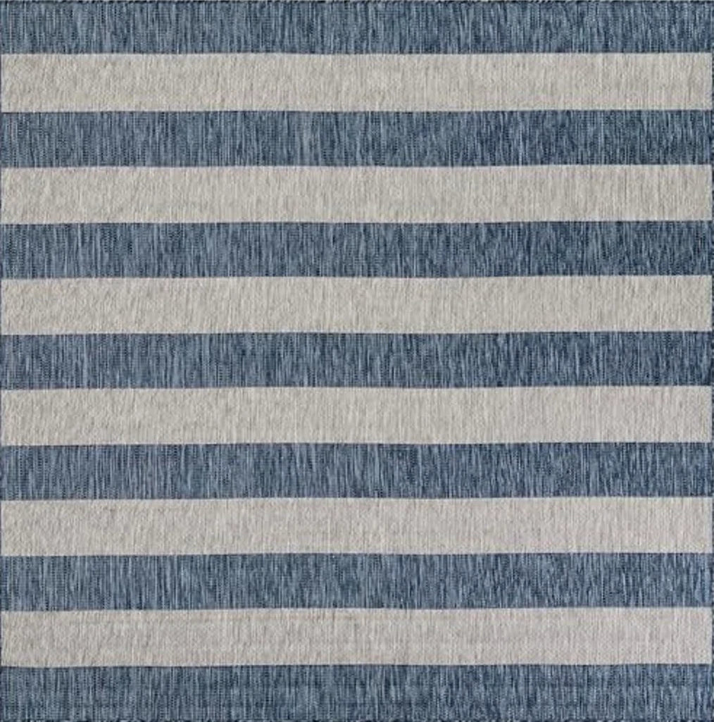 Unique Loom Outdoor Striped Collection Area Rug - Distressed Stripe (7' 10" Square Blue/Ivory) - 7′10″x7′10″