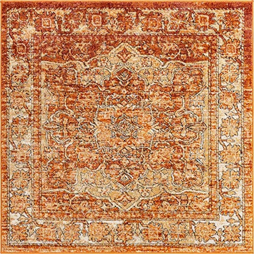 Unique Loom Isabella Collection Area Rug - Adjani (5' 1" Square, Rust Red/ Black) - 5′1″x5′1″