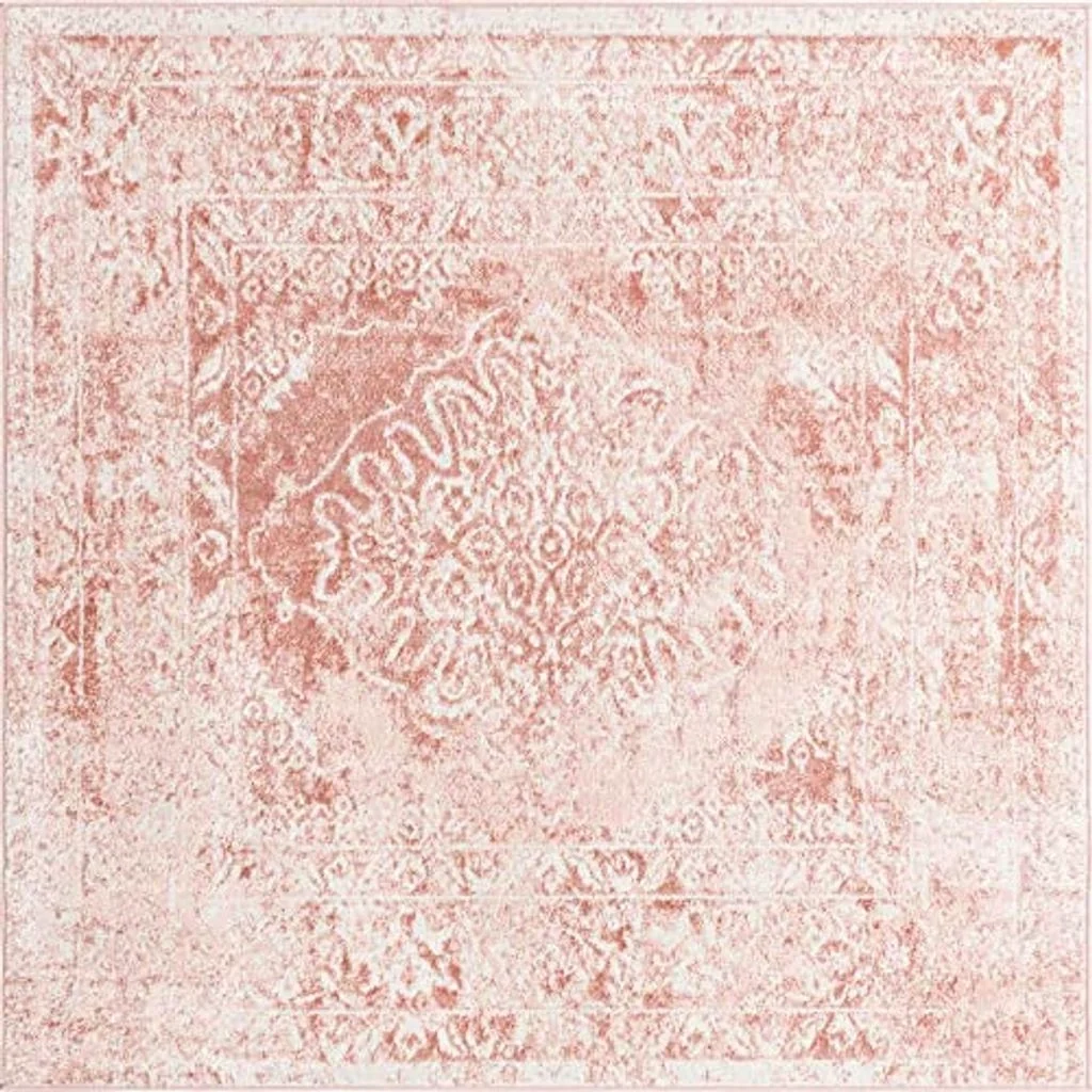 Unique Loom Oxford Collection Area Rug - Bodleian (5' 4" Square, Pink/ Ivory) - 5′4″x5′4″