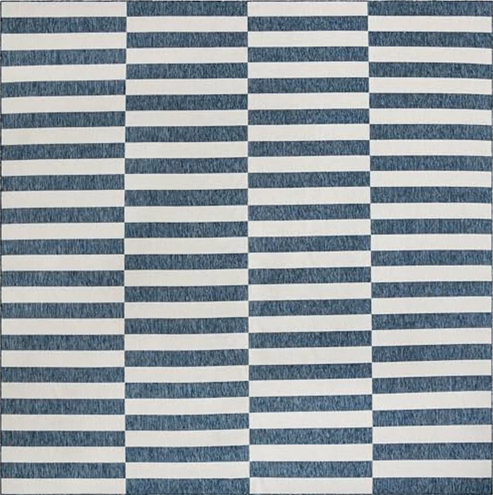 Unique Loom Outdoor Striped Collection Area Rug - Striped (12' Square Blue/Ivory) - 12′0″x12′0″