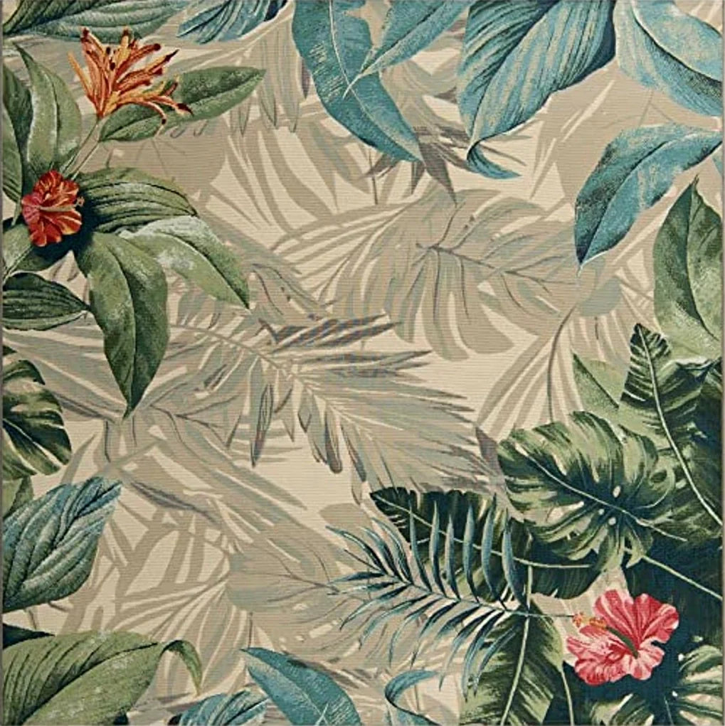 Unique Loom Outdoor Botanical Collection Area Rug - Kula (7' 10" Square, Multi/ Gray) - 7′10″x7′10″