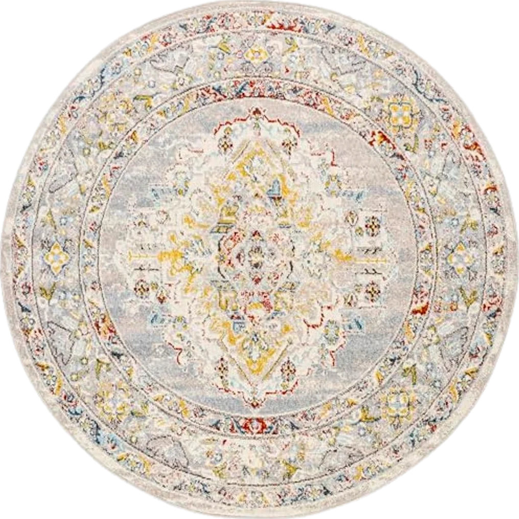 Mark&Day Area Rugs, 7ft Round VAR Traditional Taupe Area Rug, Grey Cream Rust Carpet for Living Room, Bedroom or Kitchen (6'7" Round) - 6′7″x6′7″