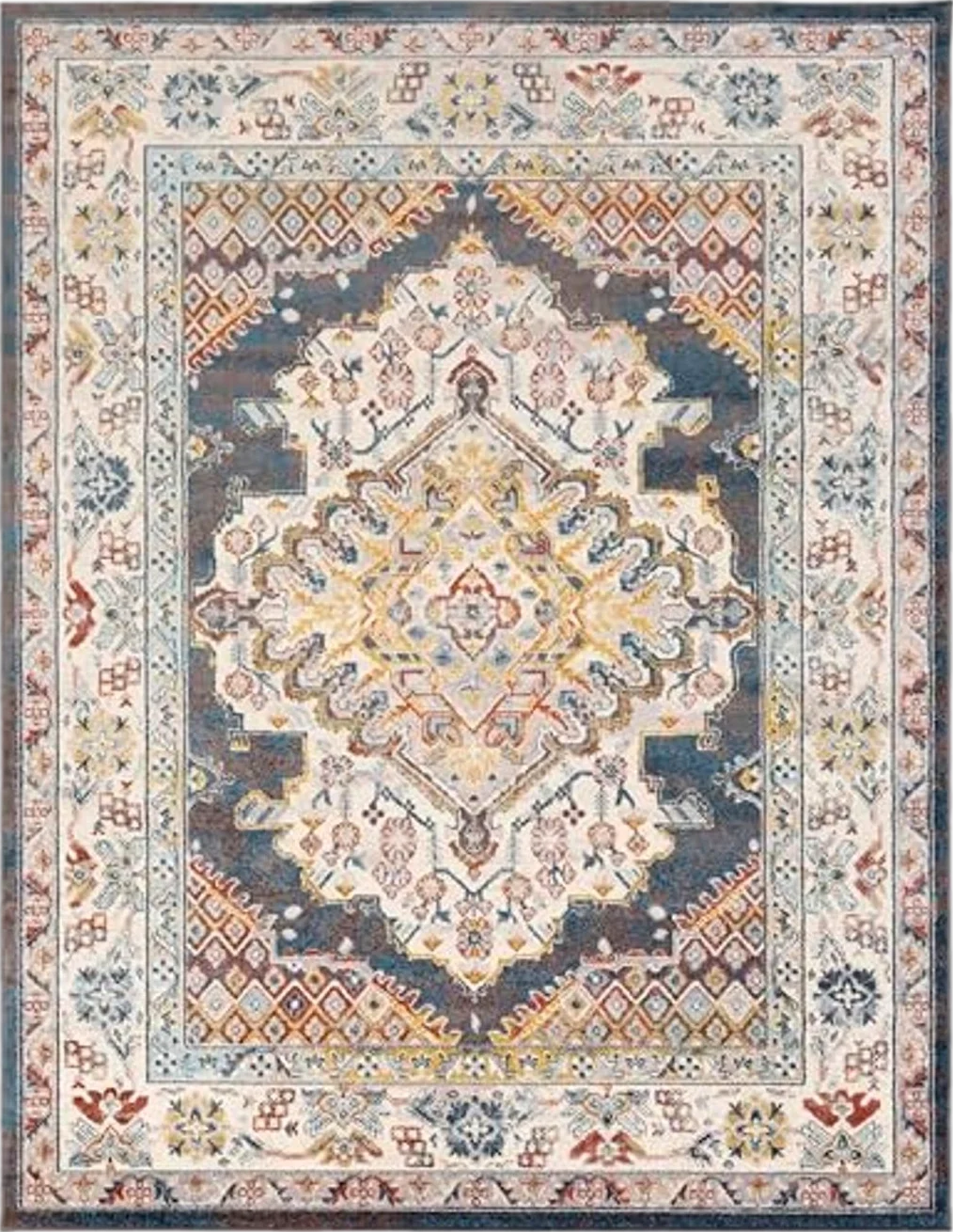 Mark&Day Area Rugs, 8x10 VAR Traditional Camel Area Rug, Brown Yellow Blue Carpet for Living Room, Bedroom or Kitchen (7'10" x 10'3") - 7′10″x10′3″