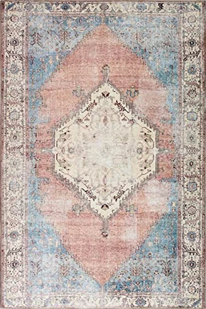 Adiva Rugs Machine Washable 6x9 Area Rug with Non Slip Backing for Living Room, Bedroom, Bathroom, Kitchen, Printed Vintage Home Decor, Floor Decoration Carpet Mat (Multi, 6' x 9') - 6′0″x9′0″