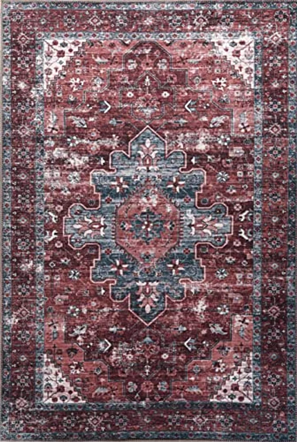 Adiva Rugs Machine Washable 4x6 Area Rug with Non Slip Backing for Living Room, Bedroom, Bathroom, Kitchen, Printed Vintage Home Decor, Floor Decoration Carpet Mat (Terra, 4' x 6') - 4′0″x6′0″