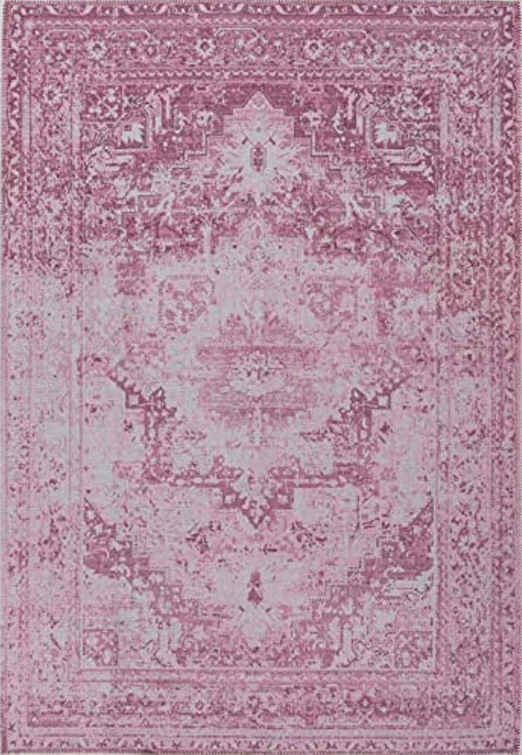Adiva Rugs Machine Washable 9x12 Area Rug with Non Slip Backing for Living Room, Bedroom, Bathroom, Kitchen, Printed Vintage Home Decor, Floor Decoration Carpet Mat (Pink, 9' x 12') - 9′5″x12′0″