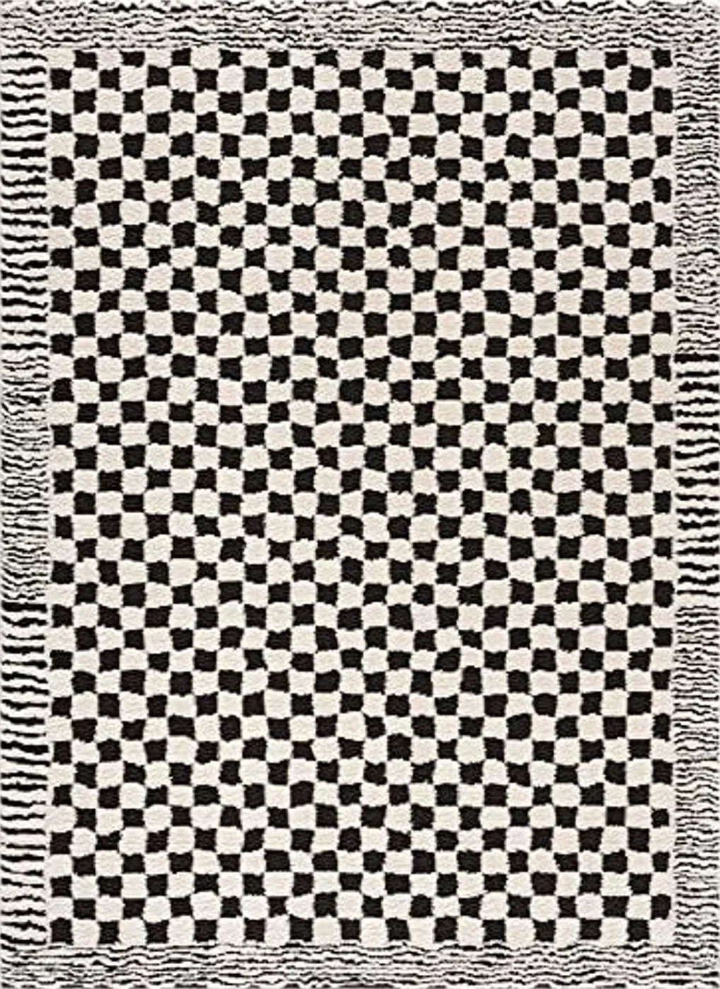 Hauteloom Leryn Contemporary Checkered Area Rug - Modern Geometric Bordered Carpet for Living Room, Bedroom - Checkboard Design - Square Tiles - High Pile - Black and White - 7'10" x 10' (8x10) - 7′10″x10′0″