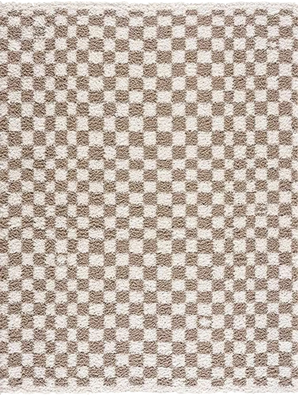 Hauteloom Kieu Contemporary Checkered Fluffy Shag Area Rug - Modern Geometric Soft Carpet Tiles for Living Room, Kids Room, Nursery - Gray, Taupe, White - 5'3" x 7' - 5′3″x7′0″
