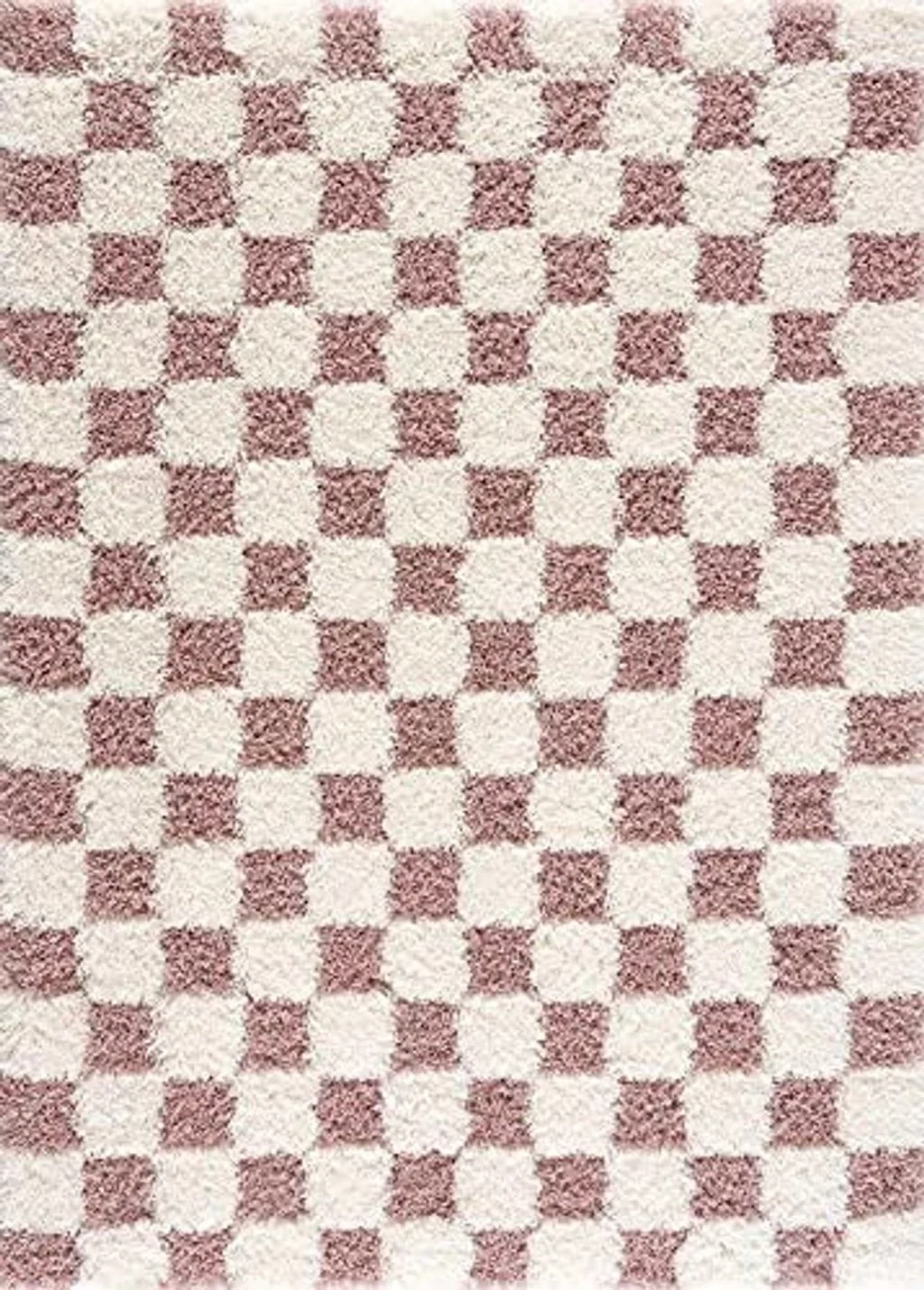 Hauteloom Atira Contemporary Checkered Fluffy Shag Area Rug - Modern Geometric Carpet Tiles for Living Room, Kids Room, Nursery - Plush Pile - Cream, Pink - 8'10" x 12' - 8′10″x12′0″