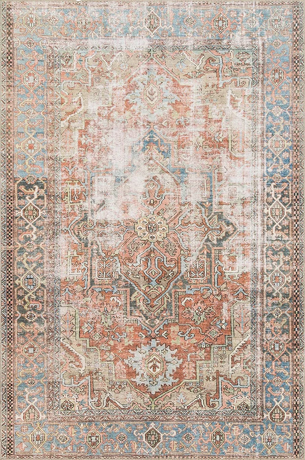 ‎Terracotta / Sky ‎Traditional ‎Stain-resistant ‎Living Room, Bedroom, Dining Room ‎Area Rug - 5′x7′6″