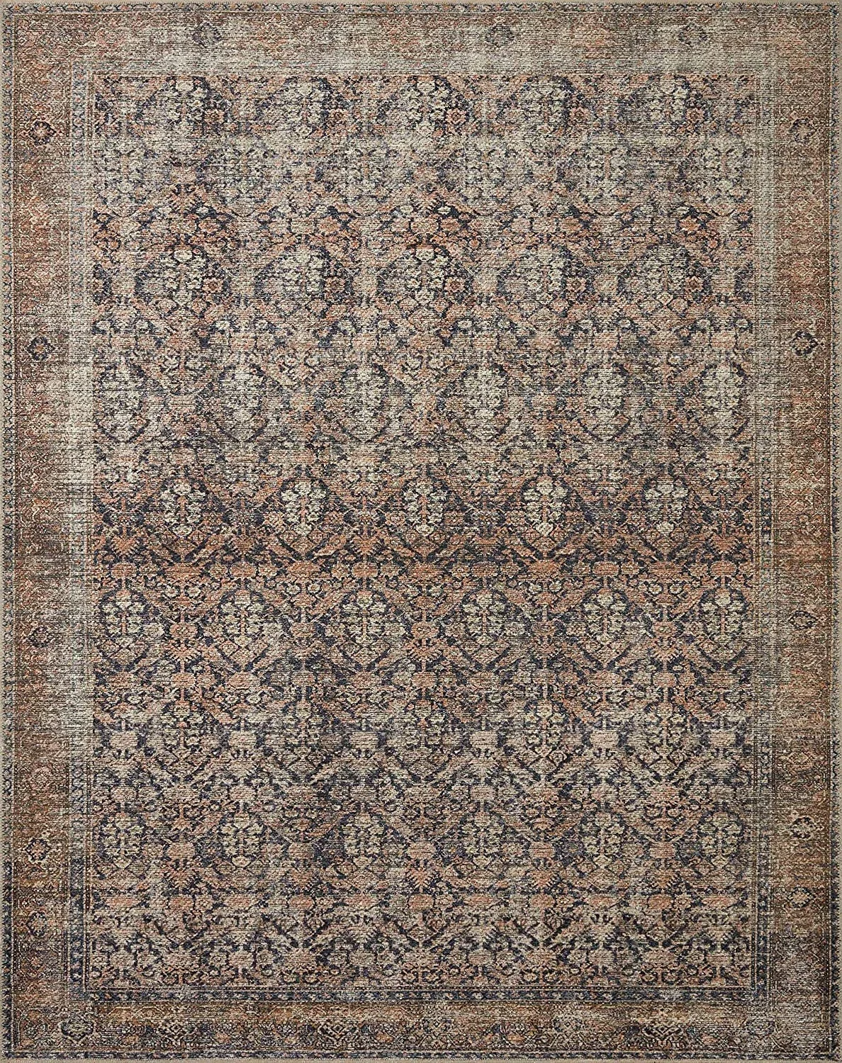 ‎Ink / Salmon ‎Oriental  ‎Living Room ‎Area Rug - 7′6″x9′6″
