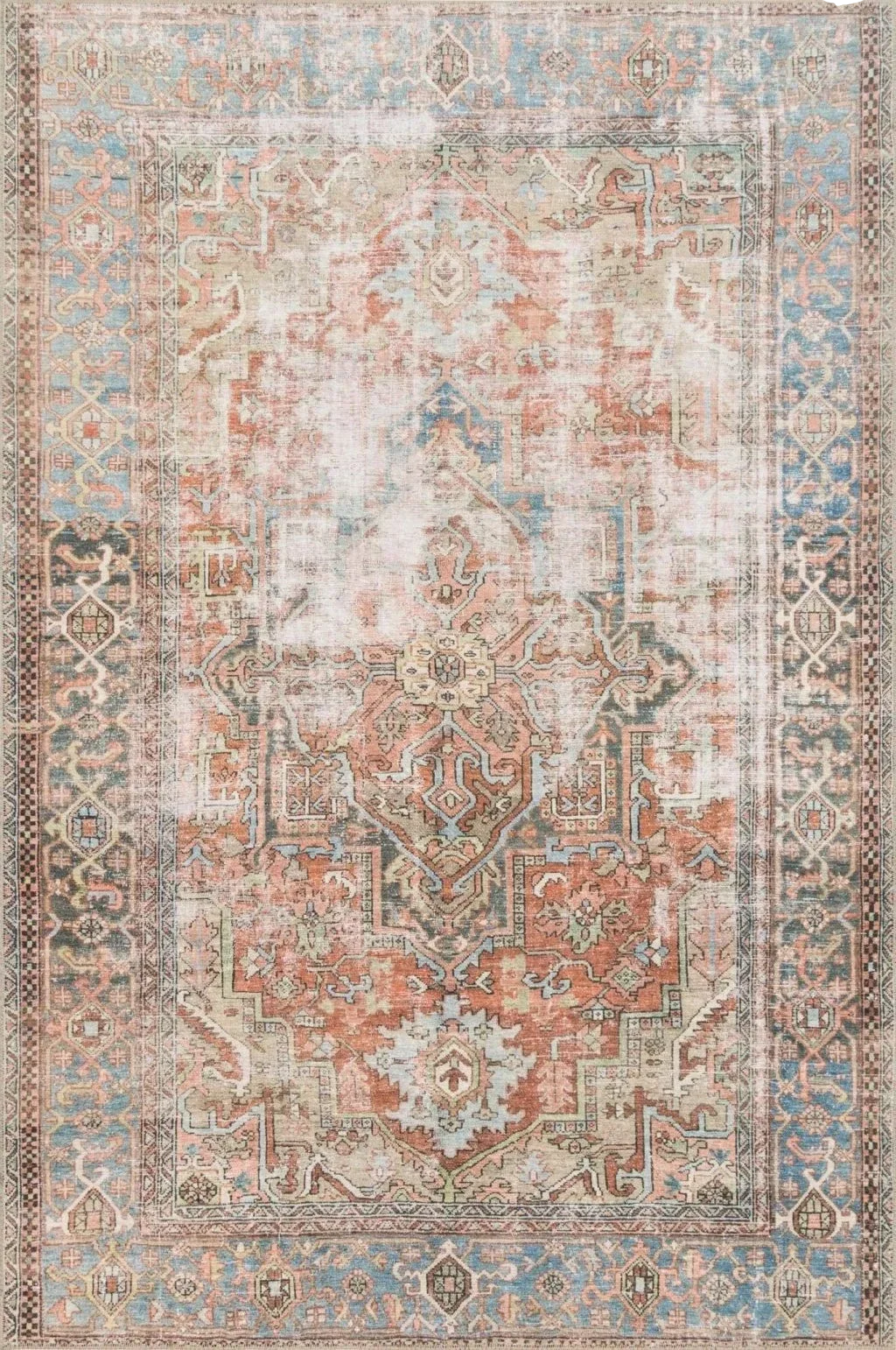 Loloi Rugs Loren 5' x 7'6" Hand Knotted Rug in Terracotta and Blue - 5′0″x7′6″