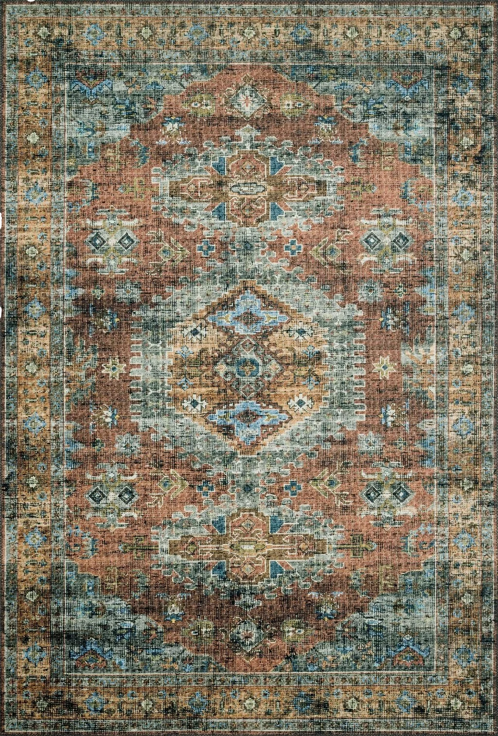 Loloi II Skye SKY-07 Terracotta / Sky Area Rug 6' x 9' - 6′0″x9′0″