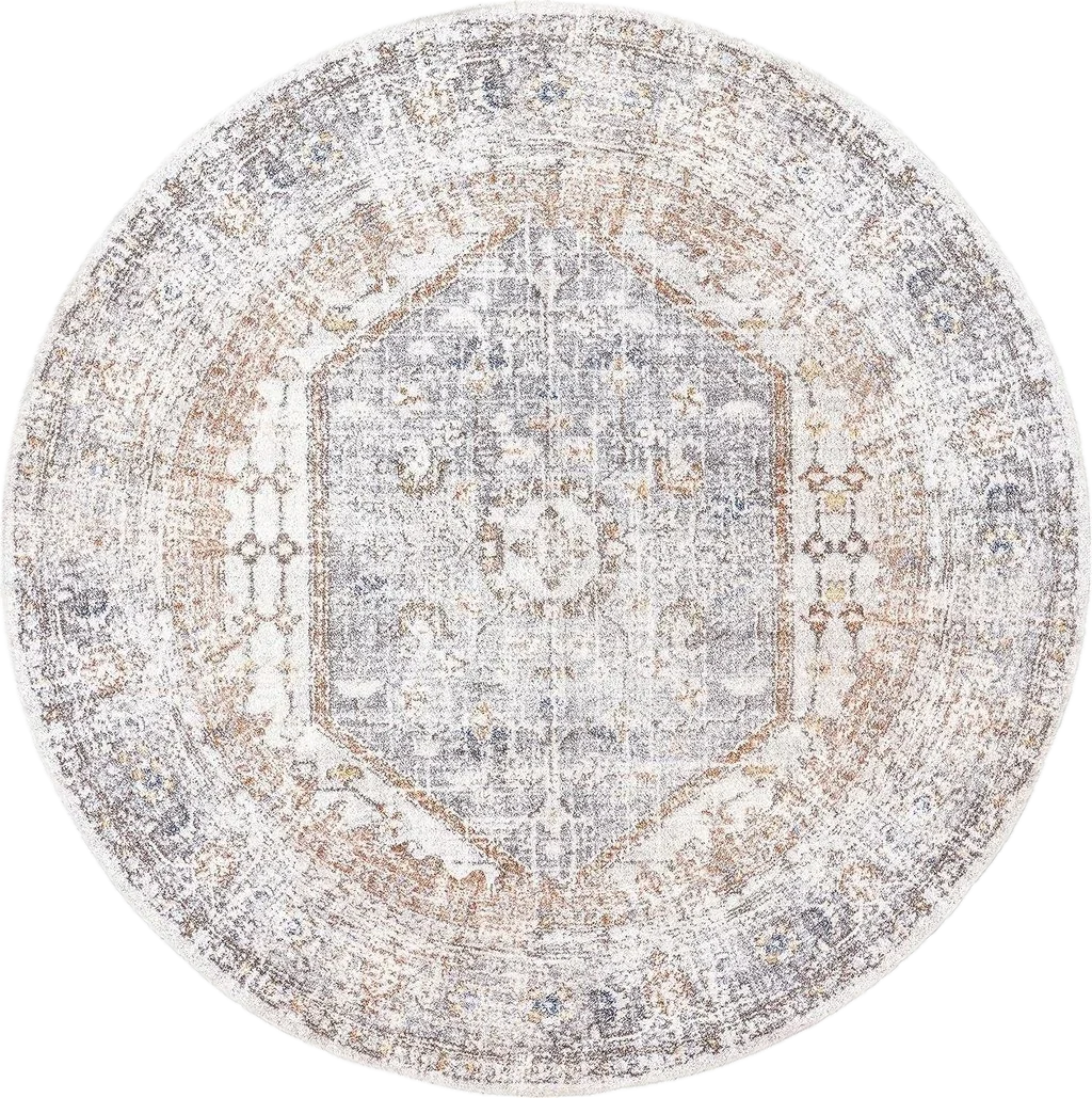 nuLOOM Jacquie Machine Washable Vintage Floral Area Rug, 6' Round, Grey - 6′0″x6′0″