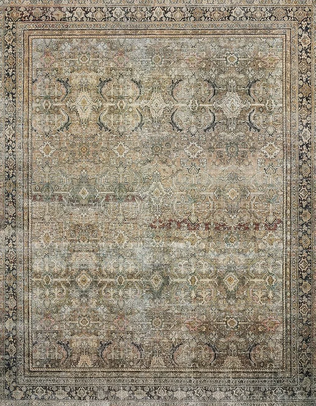Loloi II Layla Collection LAY-03 Traditional Olive/Charcoal 5'-0" x 7'-6" Area Rug - 5′0″x7′6″